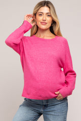 Fuchsia Button Accent Solid Maternity Sweater