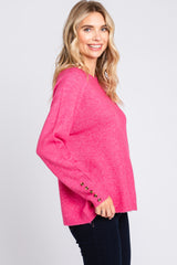 Fuchsia Button Accent Solid Sweater