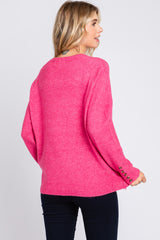 Fuchsia Button Accent Solid Sweater