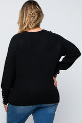 Black Button Accent Solid Maternity Plus Size Sweater