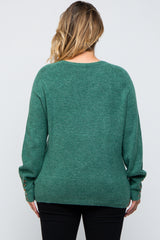 Green Button Accent Solid Maternity Plus Size Sweater