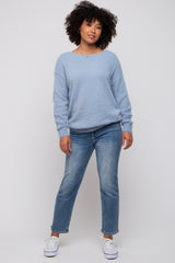 Blue Fuzzy Knit Boat Neck Sweater