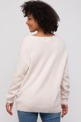 Ivory Fuzzy Knit Boat Neck Sweater