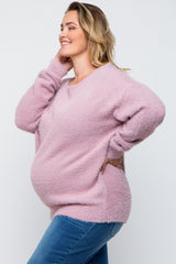 Lavender Fuzzy Knit Boat Neck Maternity Plus Sweater