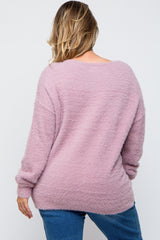 Lavender Fuzzy Knit Boat Neck Maternity Plus Sweater