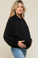 Black Collared Button Maternity Pullover