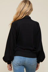 Black Collared Button Maternity Pullover