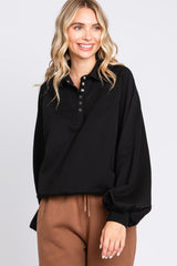 Black Collared Button Pullover