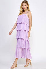 Lilac Pleated Tiered Maxi Dress