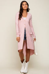 Light Pink Button Front Knit Cardigan