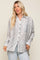 White Textured Stripe Button Down Hi-Low Top