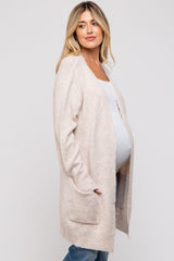 Beige Basic Knit Maternity Cardigan