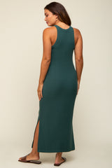 Teal Sleeveless Ribbed Side Slit Maternity Maxi Dress