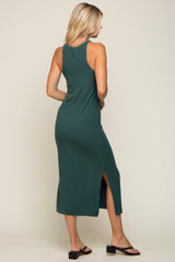 Teal Sleeveless Ribbed Side Slit Maxi Dress