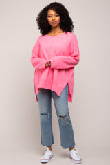 Fuchsia Dolman Sleeve Side Slit Maternity Sweater