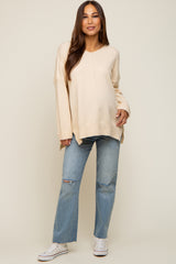 Cream Dolman Sleeve Side Slit Maternity Sweater