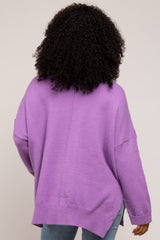 Purple Dolman Sleeve Side Slit Sweater