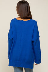 Royal Blue Dolman Sleeve Side Slit Maternity Sweater