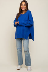 Royal Blue Dolman Sleeve Side Slit Maternity Sweater