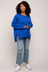 Royal Blue Dolman Sleeve Side Slit Maternity Sweater