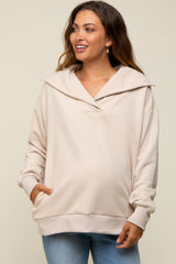 Beige Collared Maternity Pullover