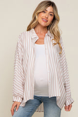 Taupe Striped Button Up Dolman Sleeve Maternity Top