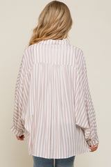 Taupe Striped Button Up Dolman Sleeve Maternity Top