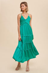 Green Smocked Ruffle Tiered Maternity Maxi Dress