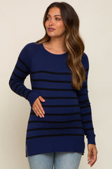 Navy Striped Knit Long Sleeve Maternity Top