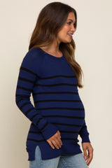 Navy Striped Knit Long Sleeve Maternity Top