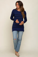 Navy Striped Knit Long Sleeve Maternity Top