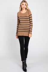 Mocha Striped Knit Long Sleeve Top