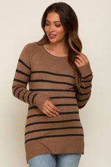 Mocha Striped Knit Long Sleeve Maternity Top