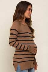 Mocha Striped Knit Long Sleeve Maternity Top