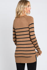 Mocha Striped Knit Long Sleeve Top