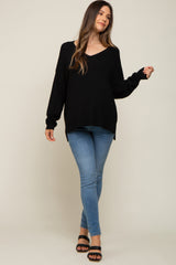 Black Knit V-Neck Long Sleeve Maternity Top