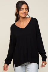 Black Knit V-Neck Long Sleeve Maternity Top