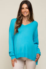 Turquoise Knit V-Neck Long Sleeve Maternity Top