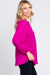 Magenta Textured Long Sleeve Blouse