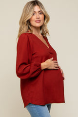 Rust Textured Long Sleeve Maternity Blouse