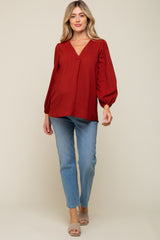 Rust Textured Long Sleeve Maternity Blouse