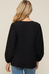 Black Textured Long Sleeve Maternity Blouse