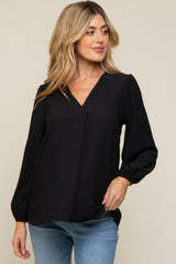 Black Textured Long Sleeve Maternity Blouse