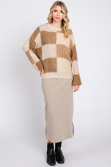 Mocha Multi-Textured Checkered Sweater