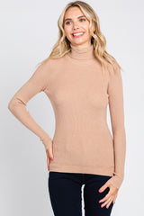 Mocha Ribbed Fitted Long Sleeve Top