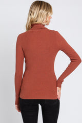 Camel Ribbed Fitted Long Sleeve Top