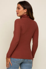 Camel Ribbed Fitted Long Sleeve Maternity Top