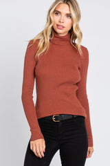 Camel Ribbed Fitted Long Sleeve Maternity Top