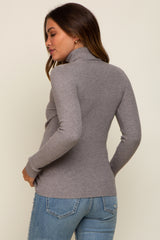 Heather Grey Ribbed Fitted Long Sleeve Maternity Top