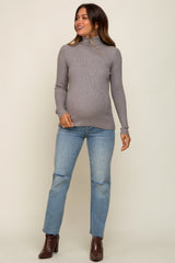 Heather Grey Ribbed Fitted Long Sleeve Maternity Top